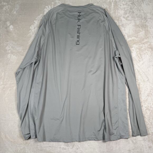 Huk Mens Performance Fishing Long Sleeve Pullover Gray Logo Shirt Size XXXL 3X - Picture 6 of 8